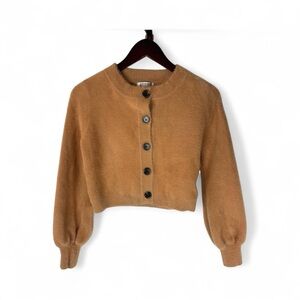 Shareen Collections Camel Brown Button Front Cropped Sweater Cardigan. 8 (US 4)